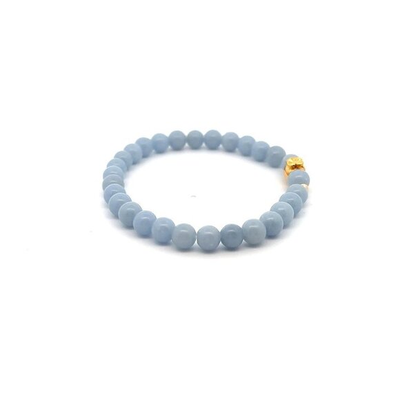 18K Gold Money Bag Lucky Charm Beads Bracelet Gemstones Natural Angelite 6mm - Picture 4 of 4